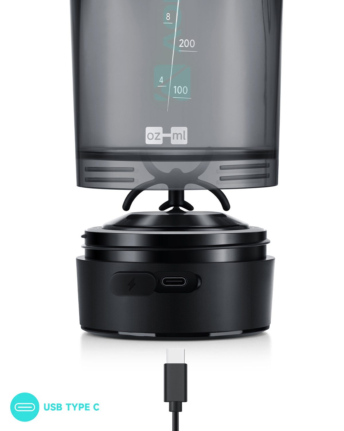 VOLTRX Gallium Elektrischer Shaker – Cyan (USB-C, 900 ml)